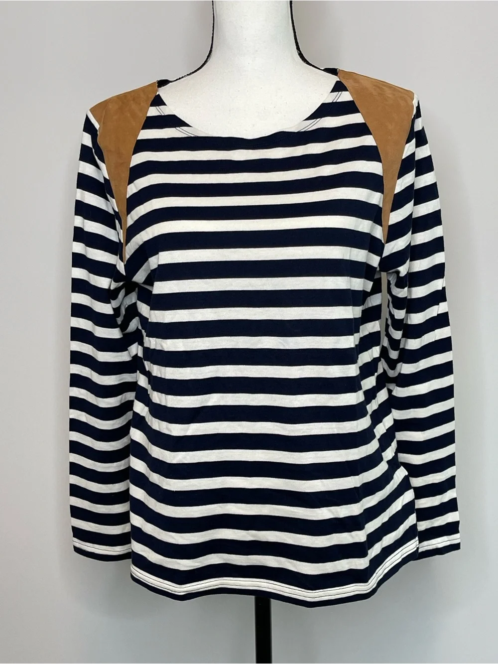 J.Crew size large striped cotton and leather top casual business stripes